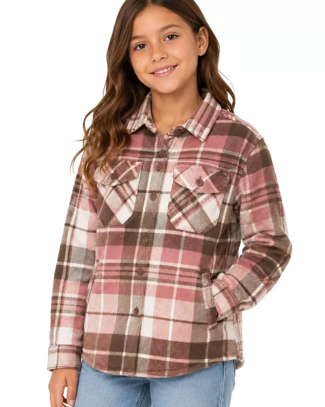 Girls' Shacket with Sherpa Lining #H35 — Blush / 6-8-10-12-14-16