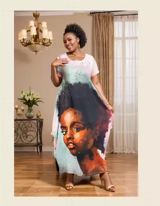 22164 Face Print Maxi Dress - One Size (3-PCS PRE-PACK) ($15.00 Each)