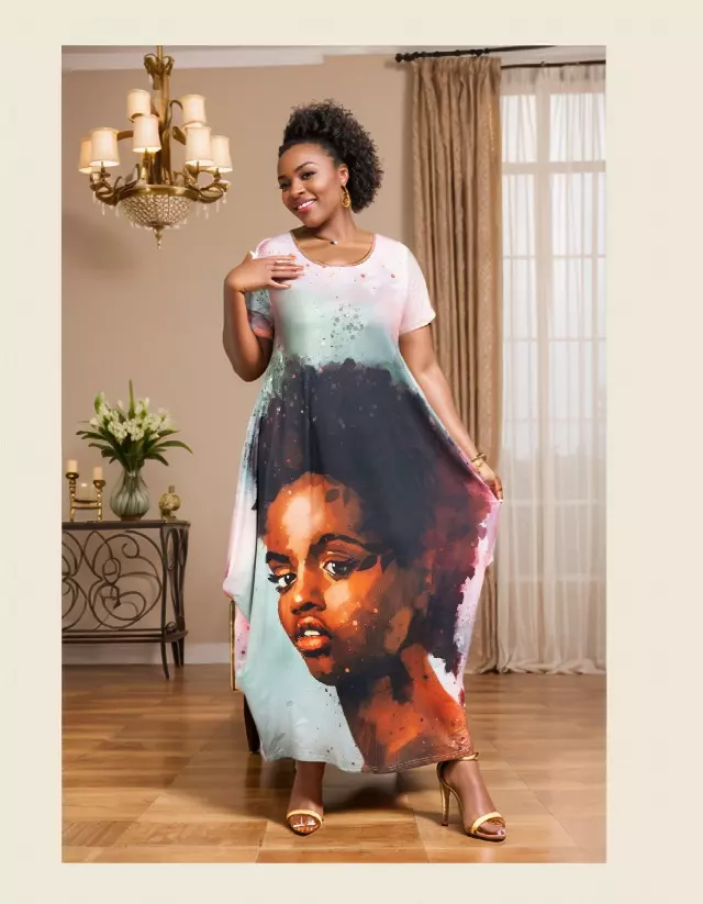 22164 Face Print Maxi Dress - One Size (3-PCS PRE-PACK) ($15.00 Each)