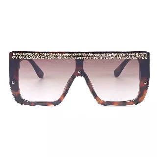 Oversized Square Flat Top Shield Sunglasses with Rhinestone Top Bar TD10816