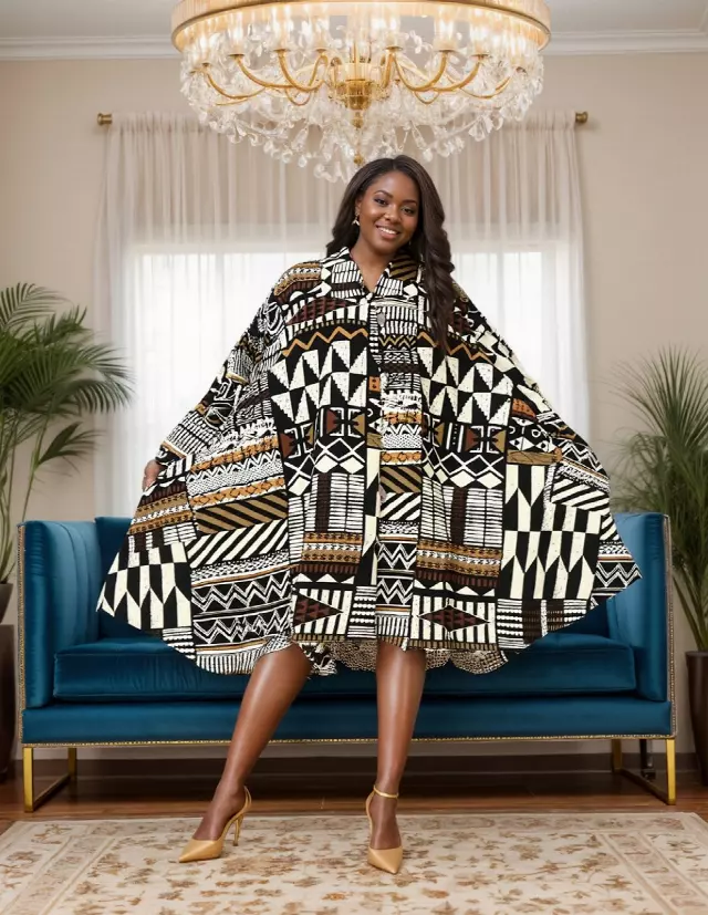 243 - NEW PRINT ALERT Big Button Authentic African Tunic Dress (3 PCS PRE-PACK) - $25.00 EACH — One Size (4 - 24) / Print-671