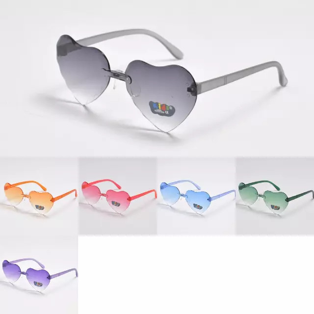 Kids' Rimless Heart-Shaped Sunglasses with Transparent Gradient Lens K10600