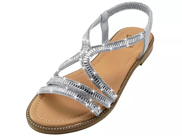 W7337L - Women's "Easy USA" Rhinestone Upper Fancy Sandals — Silver Gold (W7337L-S) / 6-11 Assorted