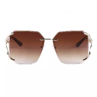 Luxury Rimless Oversized Sunglasses with Decorative Gold Detail J10858