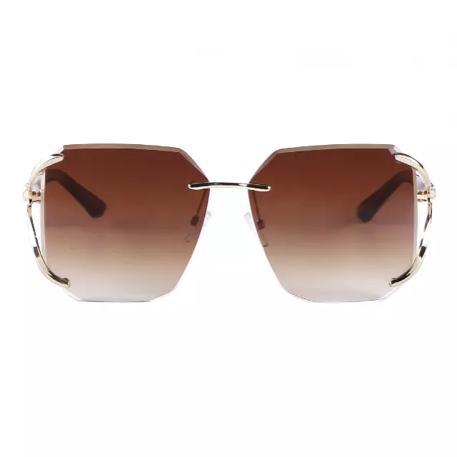 Luxury Rimless Oversized Sunglasses with Decorative Gold Detail J10858