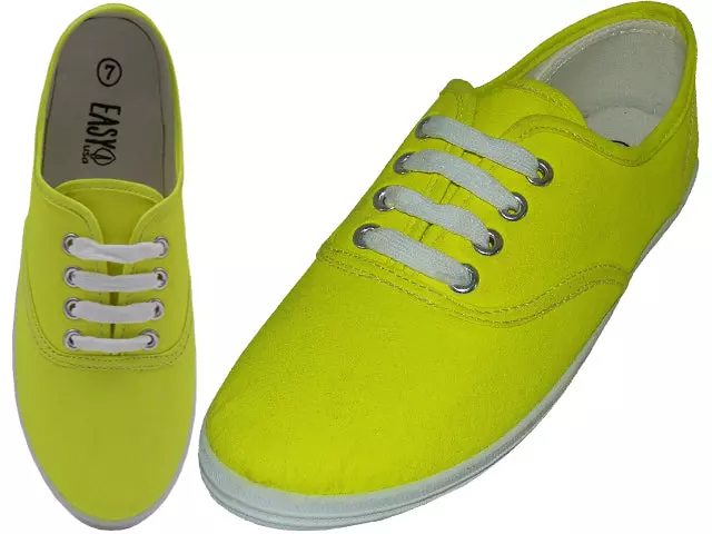 S324L - Women's "Easy USA" Comfortable Casual Canvas Lace Up Shoes — Neon Yellow (S324L-Neon-Y) / 5-10 Assorted