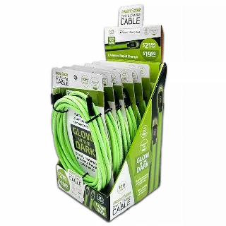 Charging Cable Glow in The Dark Assortment 10FT - 6 Pieces Per Retail Ready Display Kit 88498