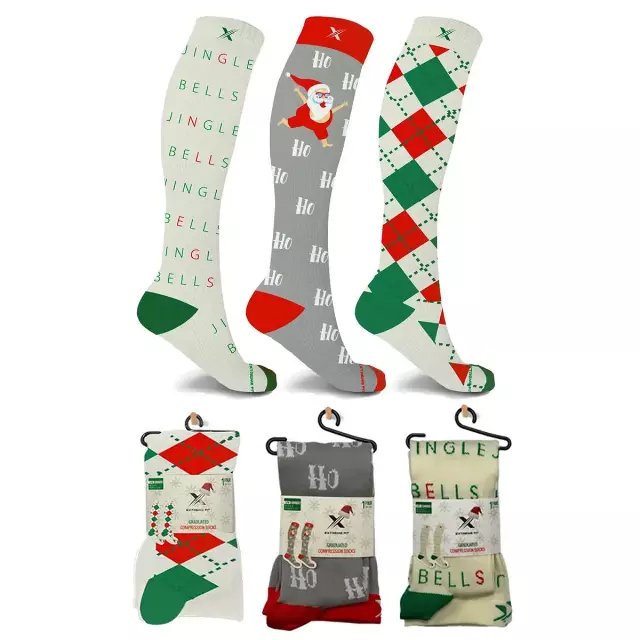 Holiday Fun Knee High Compression Socks - 3 ASST STYLES — Small/Medium · SKU EF-3VALCS-M