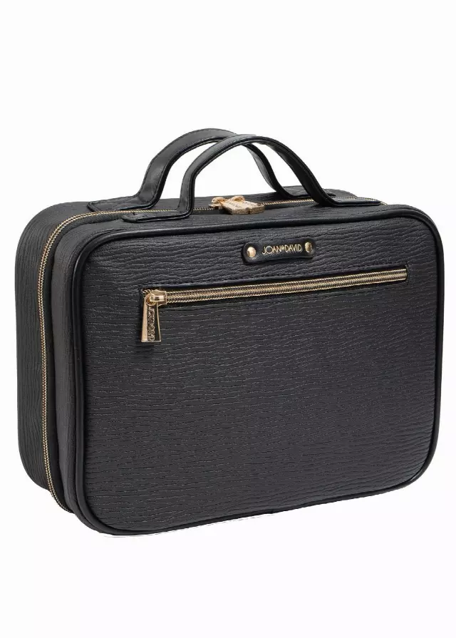 Joan & David Double Handle Textured Hanging Toiletry Case — 001-BLACK WITH GOLD