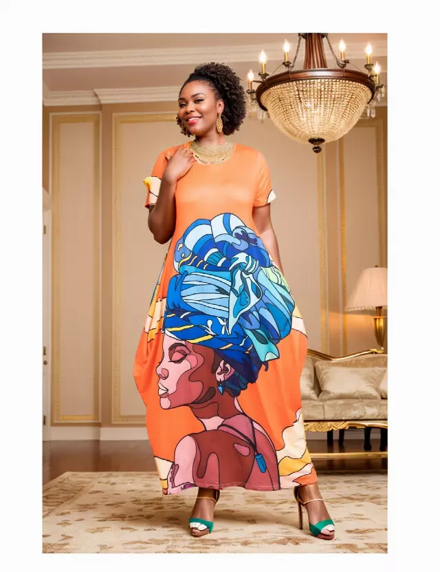 22168 Face Print Maxi Dress - One Size (3-PCS PRE-PACK) ($15 Each)