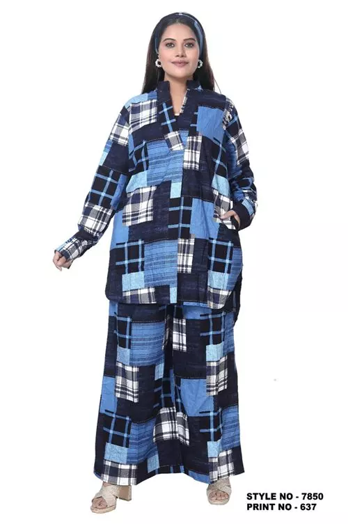 7850 - 100 % Cotton Printed 2pc Pant Set - Top + Pyjama - $25.00 Each (3 pcs per pack) — Free Size / Print-637