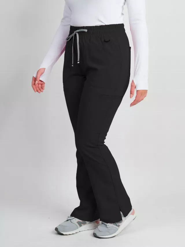 Sydney | High Waisted Slim Flare Scrub Pants — Black / XXS
