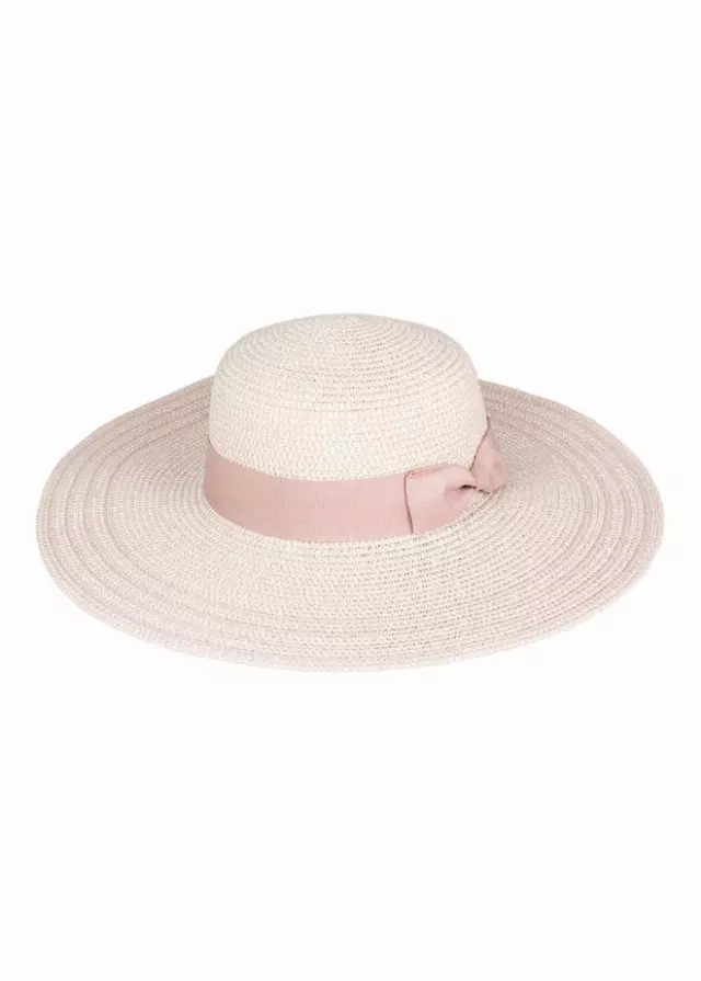 Magid Two Tone Straw & Ribbon Bow Floppy Hat — BLUSH