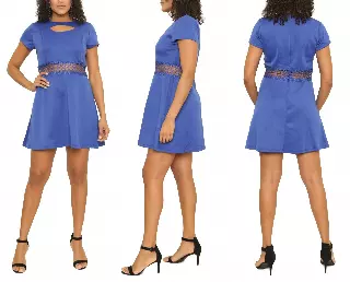 16033- Short-Sleeve Scuba Dress with Peekaboo Waist (6-PCS PRE-PACK) ON SALE - $5 Each — S/M/L/XL / White