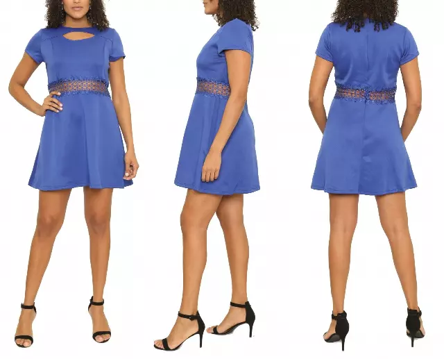 16033- Short-Sleeve Scuba Dress with Peekaboo Waist (6-PCS PRE-PACK) ON SALE - $5 Each — S/M/L/XL / White