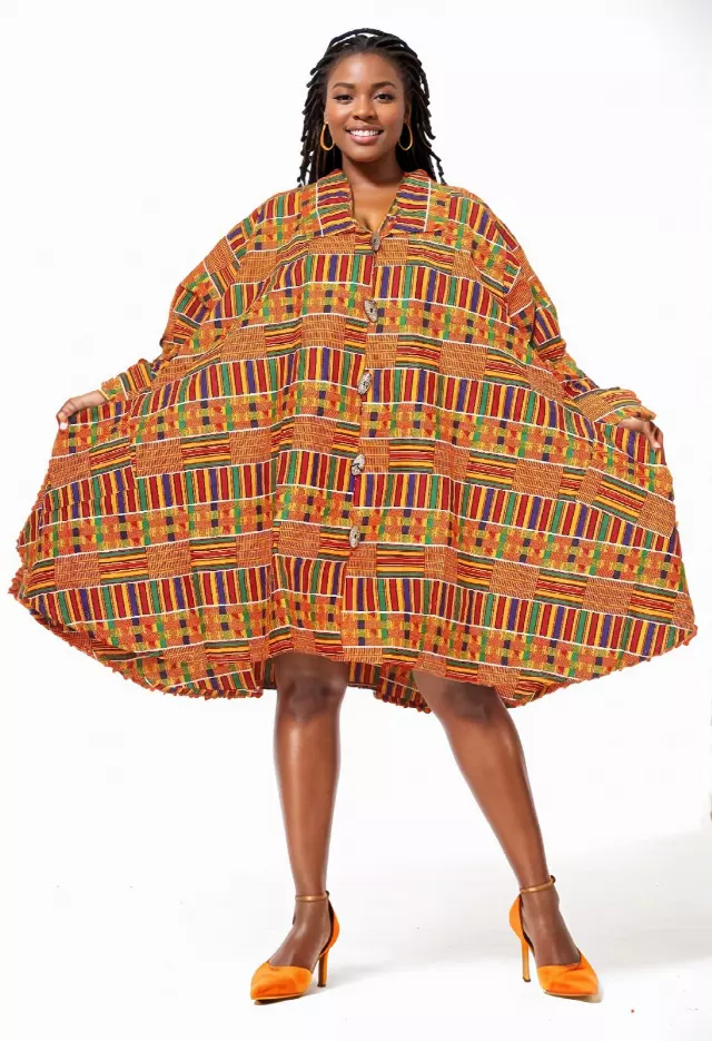 243 - NEW PRINT ALERT Big Button Authentic African Tunic Dress (3 PCS PRE-PACK) - $25.00 EACH — One Size (4 - 24) / Print-416