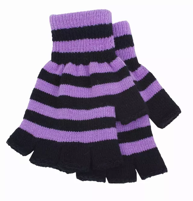 Magid Striped Fingerless Gloves — PURPLE/BLACK