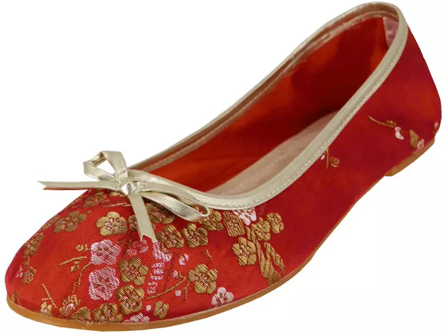 S9200L - Women's "Easy USA" Satin Brocade Ballet Flat Shoes — Red (S9200L-R) / 5-10 Assorted