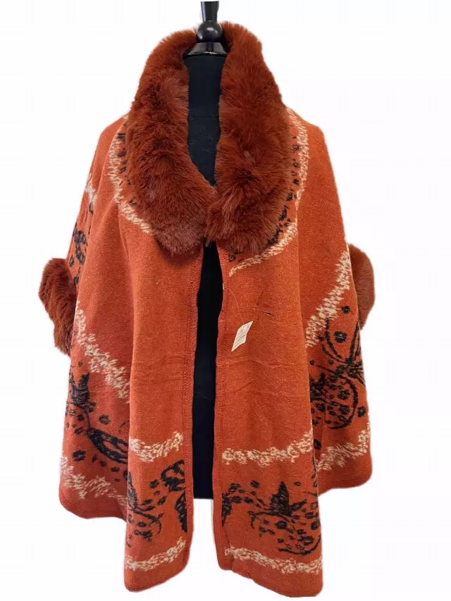 TX505 Faux Fur Pattern Cape — Orange
