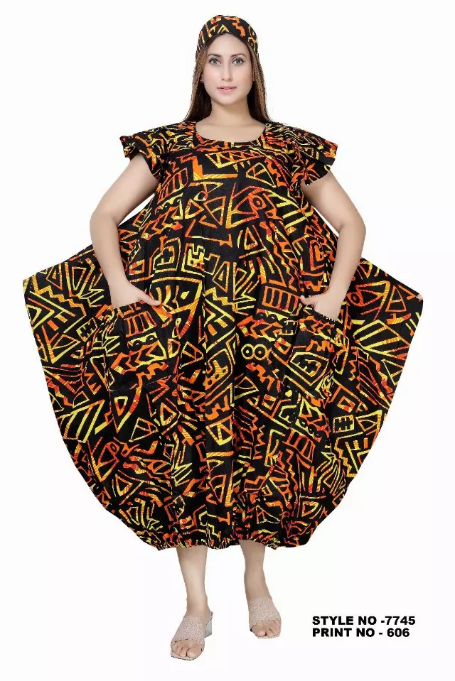 7745- Ankara Dress with Pleated Sleeve - $25.00 Each — Free Size / Print-606