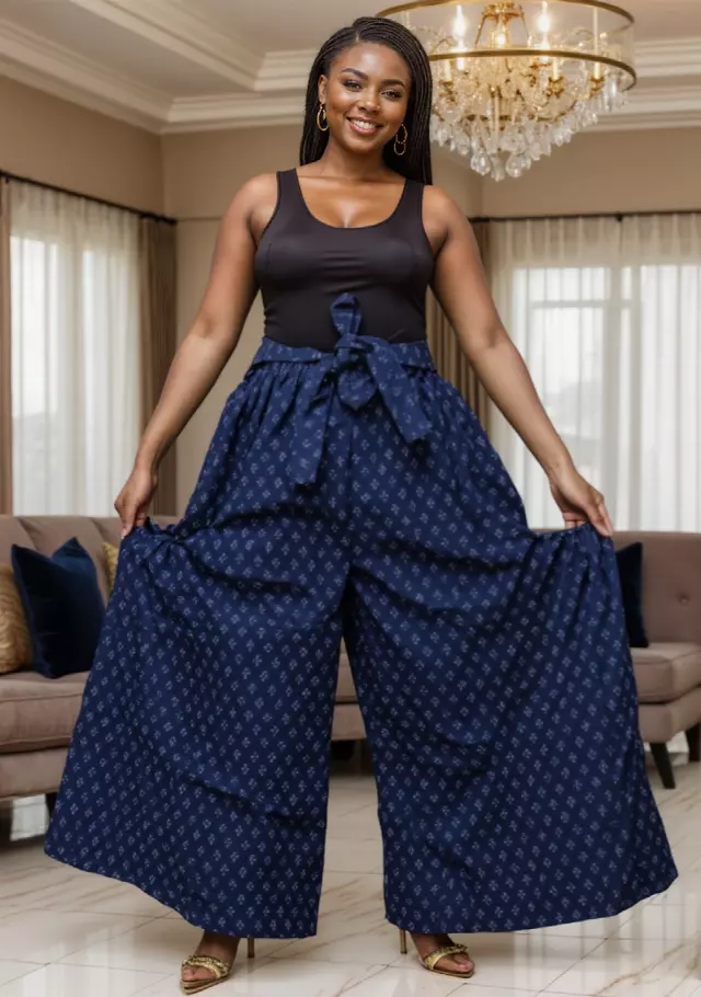7937CD - Denim Pattern Palazzo Pants With Huge Side Pockets (3 PCS PRE-PACK) - $25.00 Each