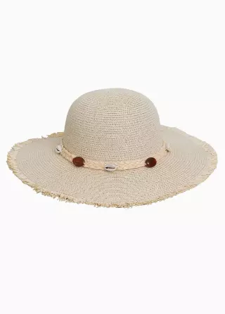 Magid Seashell Beaded Straw Frayed Brim Floppy Hat — NATURAL