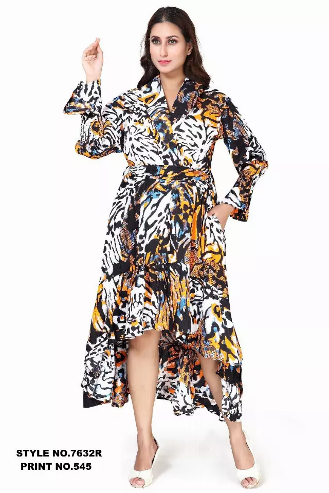 7632R - ON SALE!!! African Print Hi-Low with Ruffle Dress - (3/pk) - Free Size - $12.50 Each — Free Size / Print-545