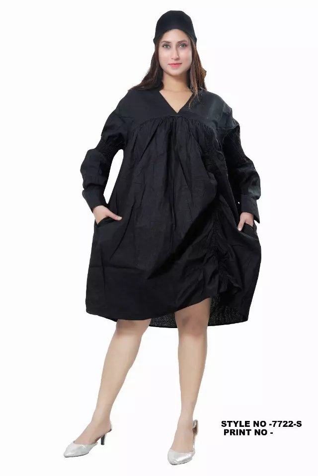 7722S - Solid Color Tunic Dress (3 PCS PRE-PACK) - $12.5 EACH — One Size (4 - 24) / Black