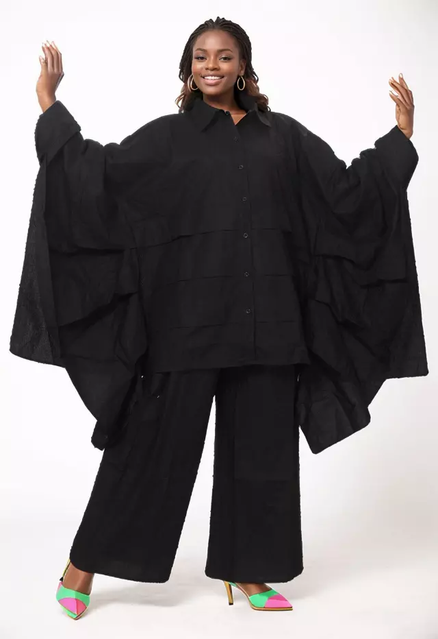 7895S Solid Color 2pc Pant Set (Long Bat Sleeves) - $30.00 Each (3 pcs per pack) — Free Size / Black