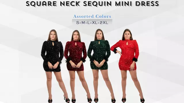 Chicaluv Wholesale - Square Neck Sequin Mini Dress – Sparkling Cocktail Essential