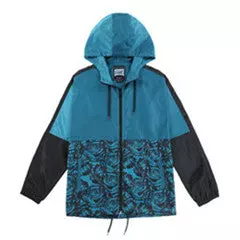 Men's Lightweight Hooded Full-Zip Windbreaker - Teal Floral