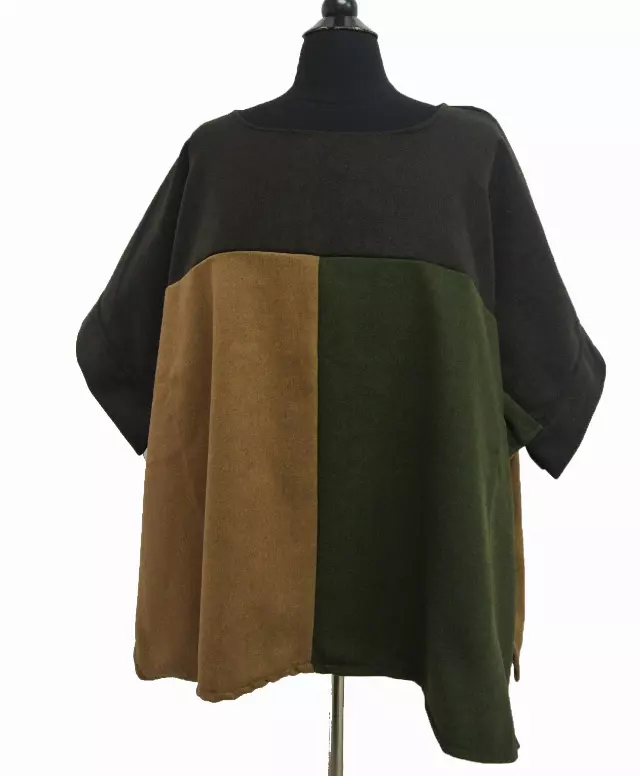 BF105 Colorblock Pullover Cape — Khaki/Olive