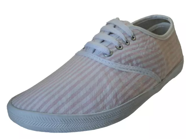S794L - Women's Seersucker Printed Lace Canvas Shoes — Pink/White (S794L-Pink) / 6-10 Assorted