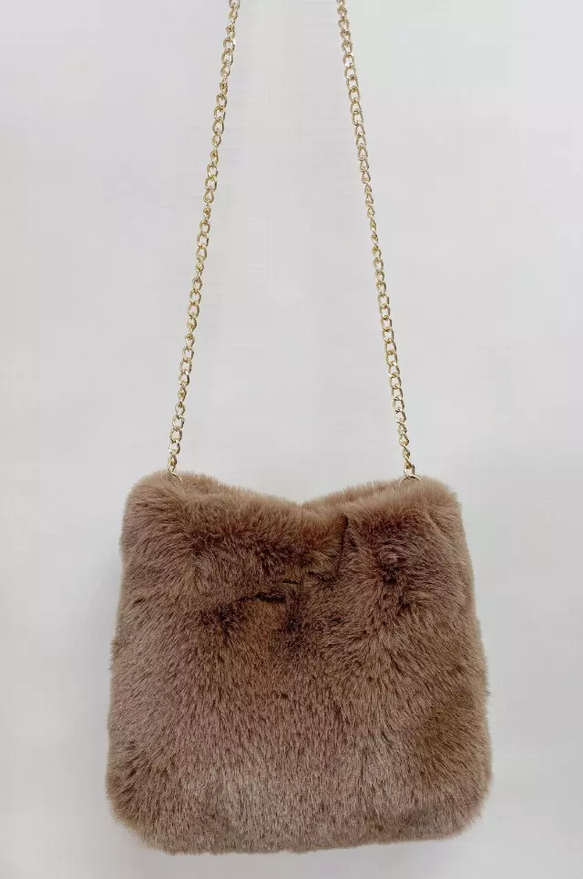HX503 Faux Fur Crossbody Bag — Khaki