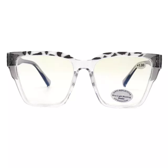 Clear Square Blue Light Blocking Reading Glasses with Animal Print Brow Accent RJ11140-BLB — +2.75
