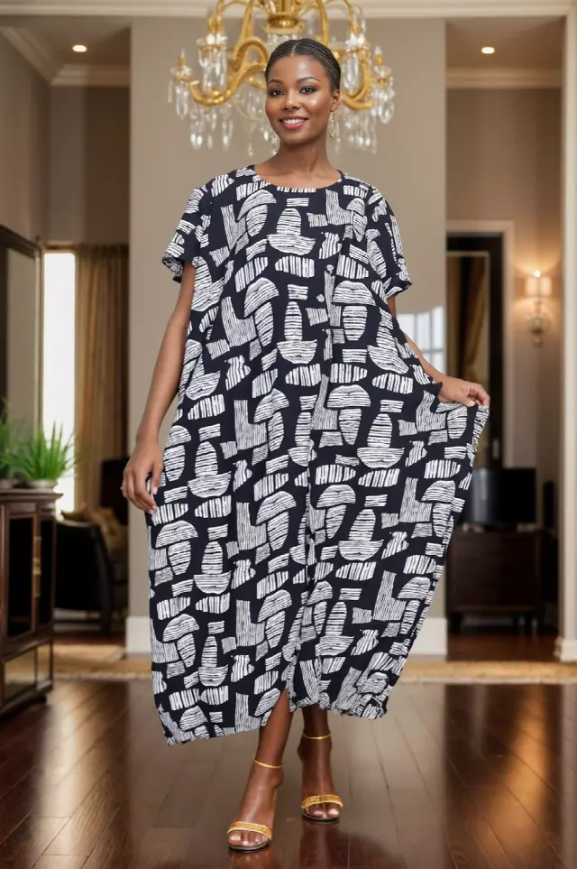7884 - Ankle Length Baggy Printed Maxi Dress - $25.00 Each (3 pcs per pack) — Free Size / Print-658