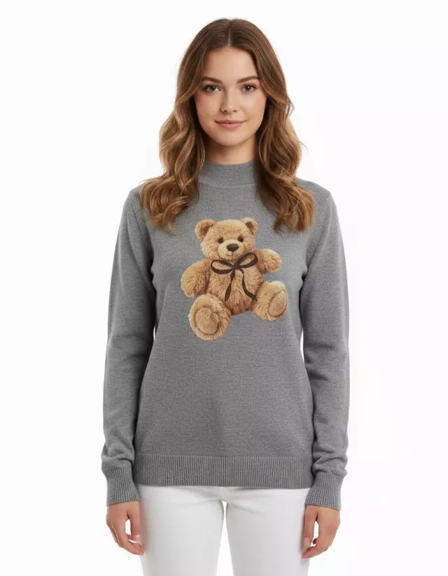 Crewneck Bear Sweater — Heather Gray / S/M-L/XL