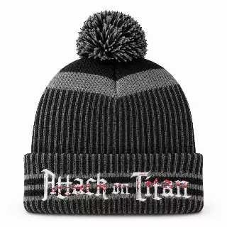 ATTACK ON TITAN PIN STRIPE POM BEANIE GREY/BLACK