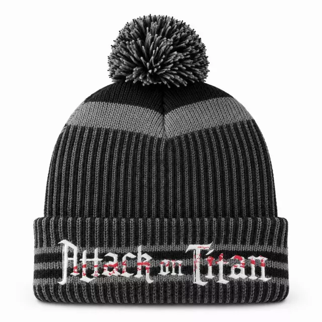 ATTACK ON TITAN PIN STRIPE POM BEANIE GREY/BLACK