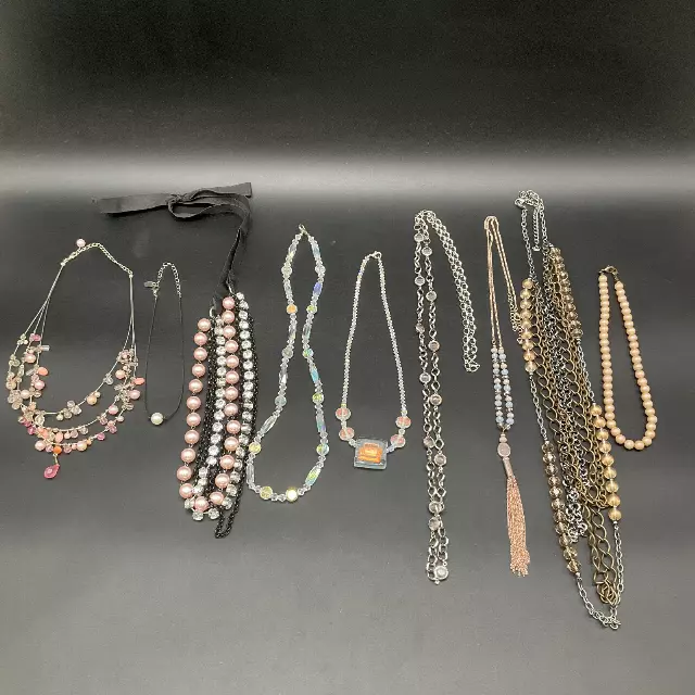 Vintage to Modern Mixed Costume Necklace Lot 10pc Faux Pearl Rhinestone Beaded