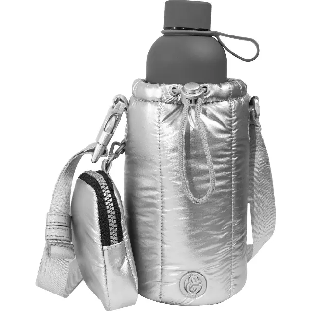 Joan & David Tubular Quilted Metallic Water Bottle Holder Sling Bag — 331-CHROME