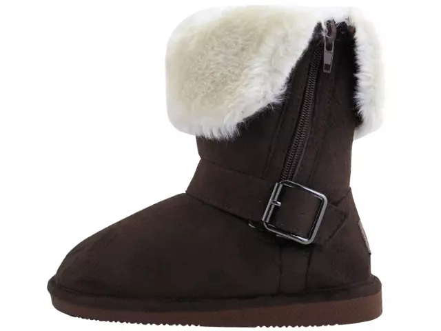 G6620 - Youth's Micro Suede Fold Over Boots with Faux Fur — Brown (G6620-T) / 11-4 Assorted