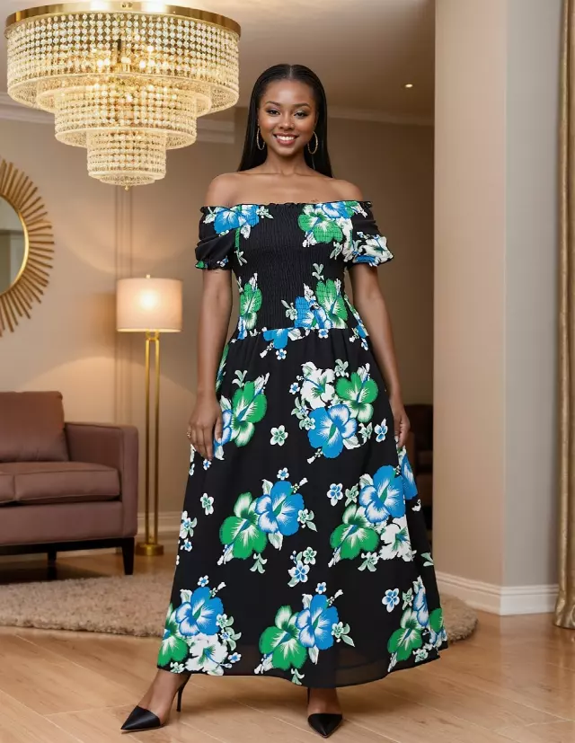26047 -Premium Fabric Floral Print Dress with Elegant Details - $10.00 Each (6 pcs per pack)