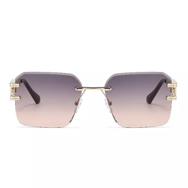 Retro Frameless Square Sunglasses with Cutout Metal Side Details J11115