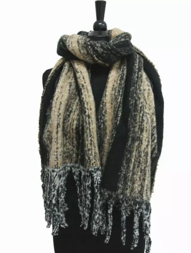 BF153 Stripe Pattern Winter Scarf — Camel