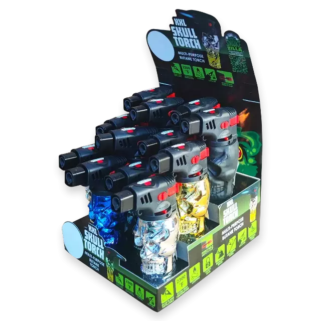 Metallic XXL Skull Torch Lighter - 12 Pieces Per Retail Ready Display 24715