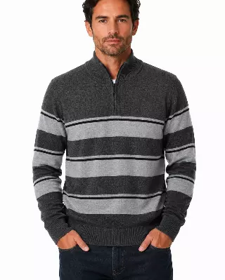 Men's Striped Quarter Zip Sweater #WXX-25 — W006 / S-M-L-XL
