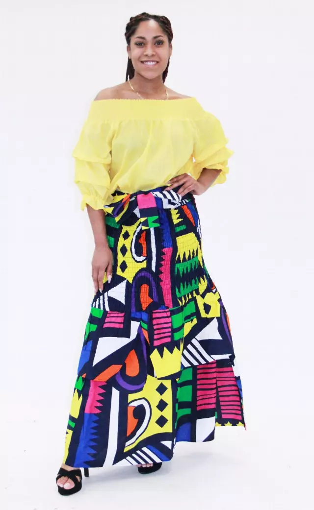 7545 - ON SALE!! African Smocked Full Length Skirt with Ruffle (3/pk) - $12.00 Each