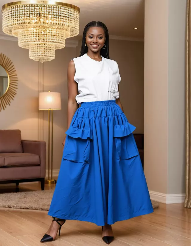 26057 - Women's Maxi Pocket Skirt - $20.00 Each (3 pcs per pack) — Free Size / Royal Blue