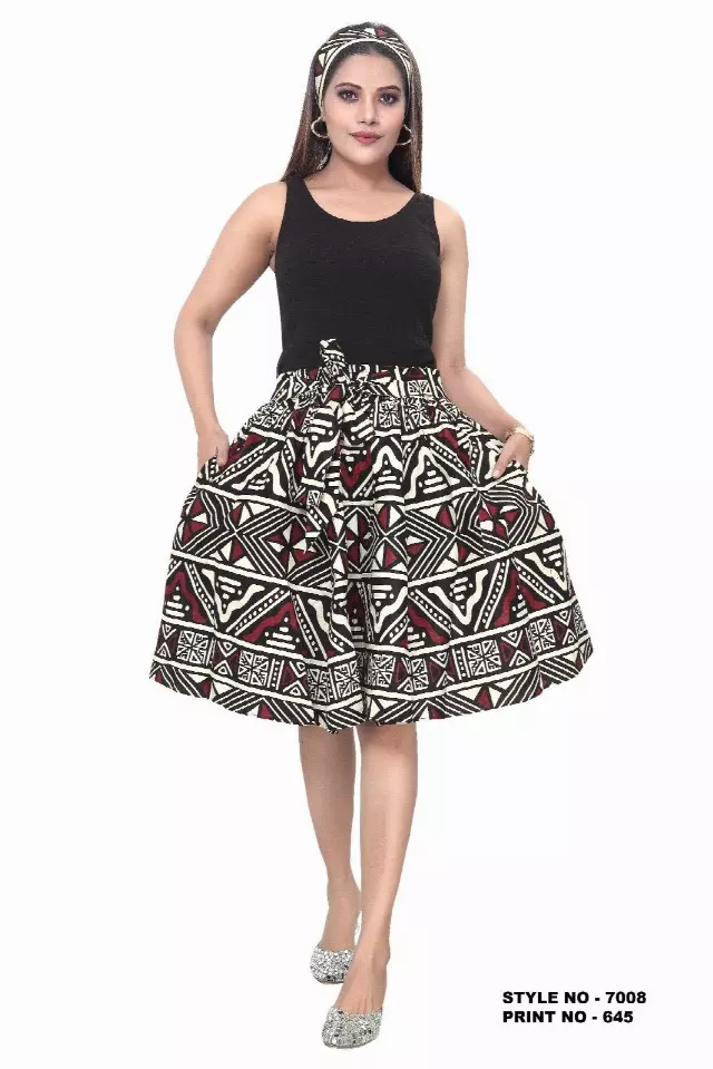 7008SK - NEW PRINTS ALERT - Elastic Short African Print Skirt - 24" - (3/pk) - Free Size - $15.00 Each — Free Size / Print-645